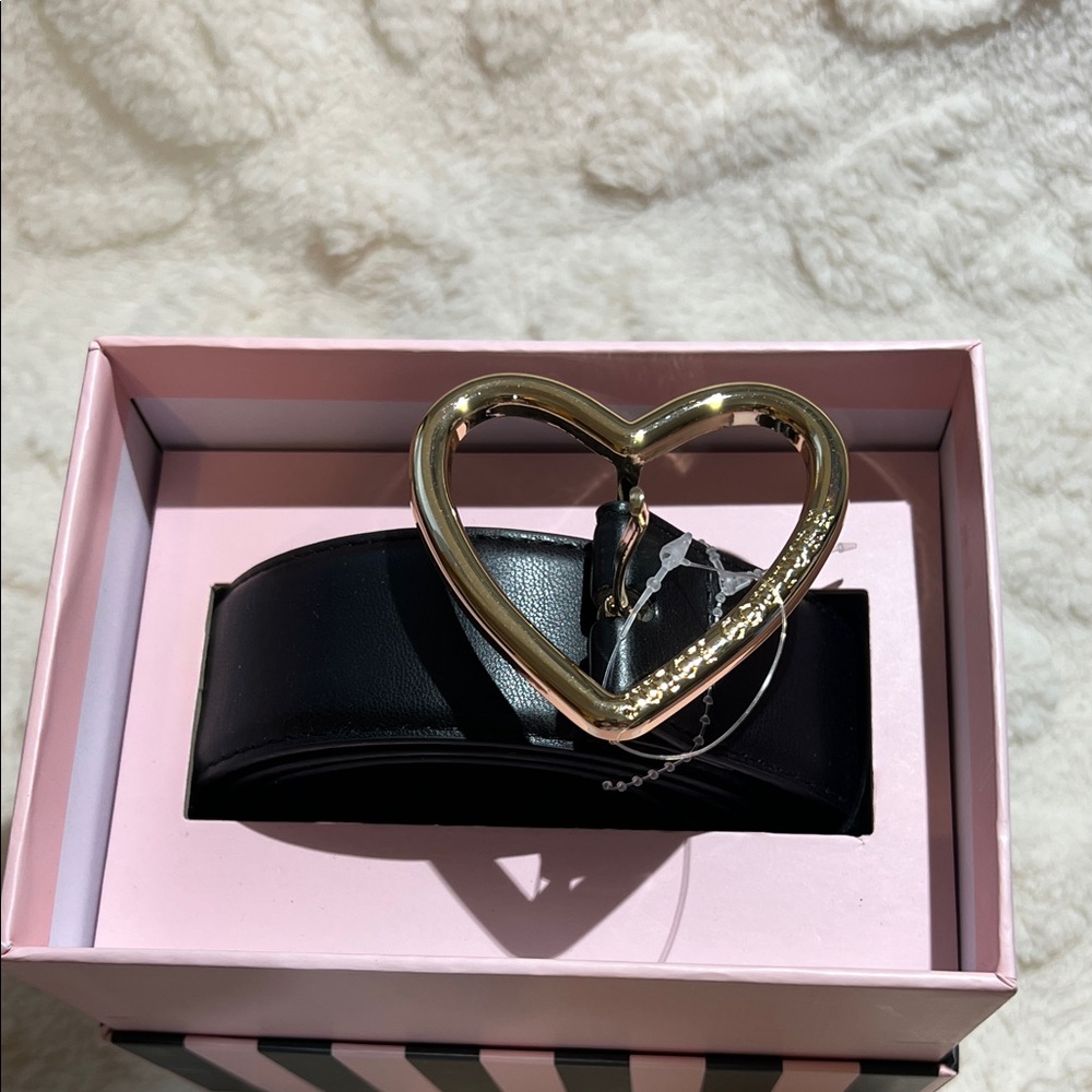 Juicy Couture Black Belt with Gold Heart Buckle Size L/XL